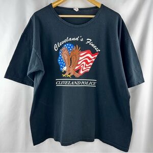 Cleveland Police Cleveland's Finest Graphic Black T-Shirt Eagle American Flag 2X